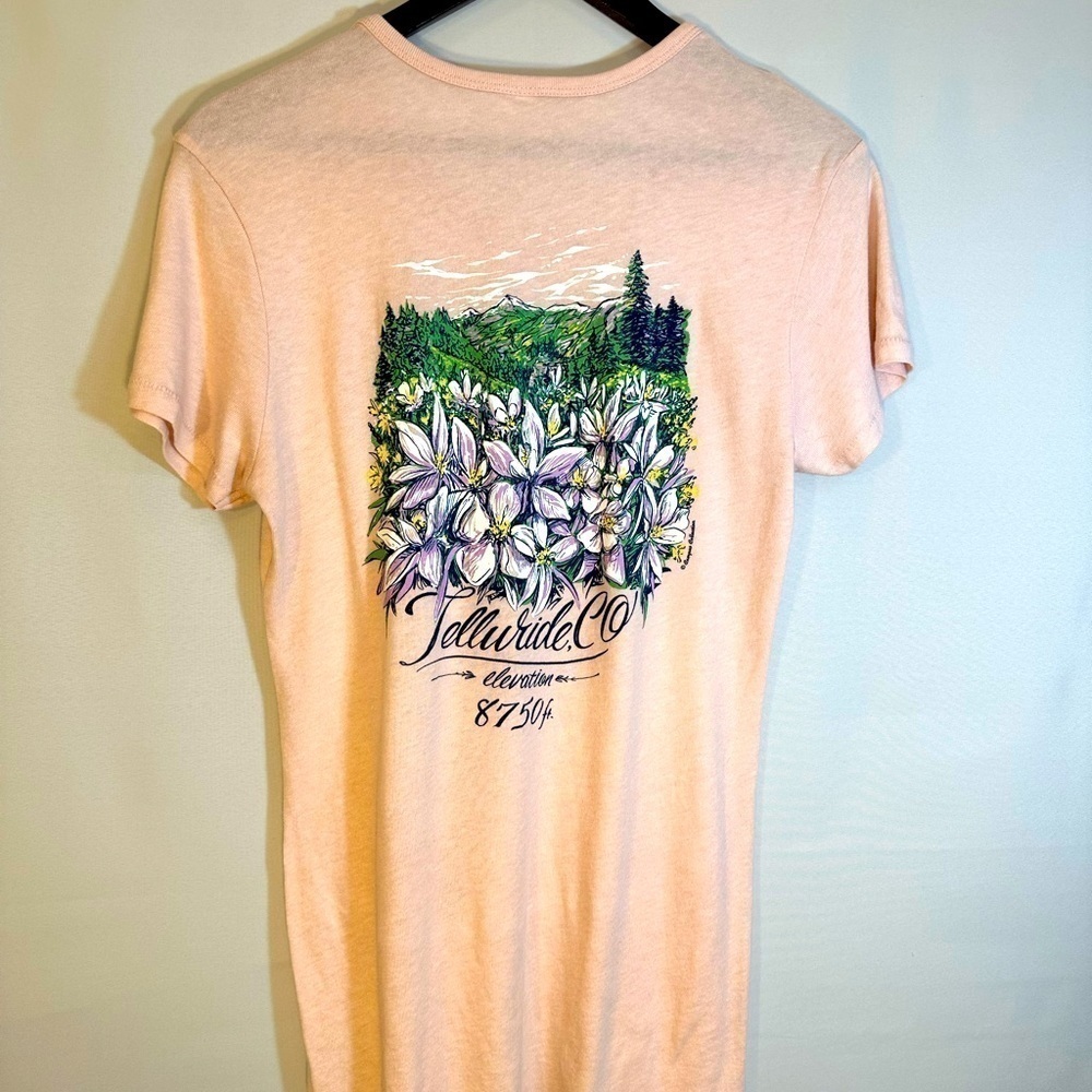 Telluride Short Sleeve T Shirt Graphic Print Flowers Floral Pink  Cotton Blend - Picture 3 of 8